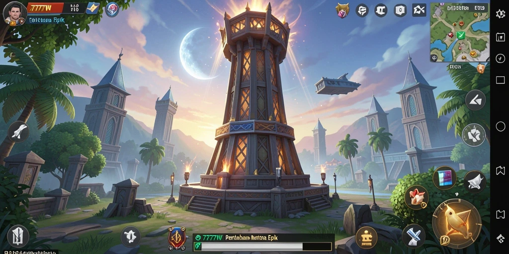 Screenshot menampilkan aksi seru dalam pertahanan menara di 7777W.