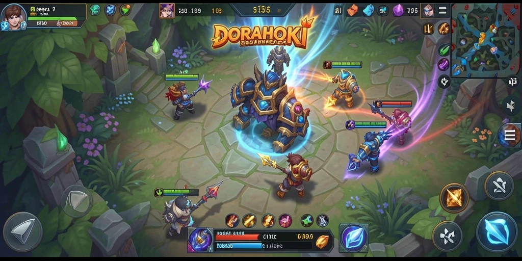 Tangkapan layar dari gameplay DORAHOKI yang menampilkan aksi seru di arena.