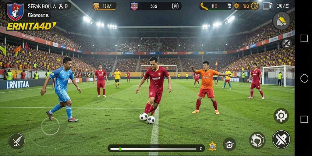 Tangkapan layar utama ERNITA4D menunjukkan aksi sepak bola yang mendebarkan.