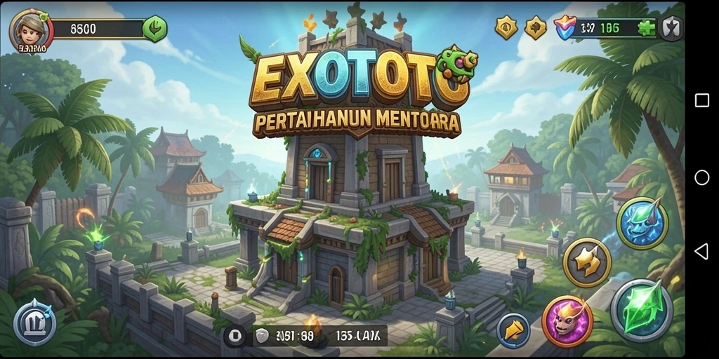 Tangkapan layar EXOTOTO menunjukkan aksi menara pertahanan yang mendebarkan.