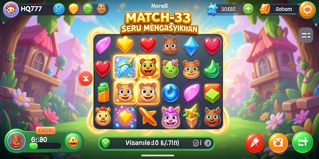 Gameplay menarik HQ777 yang penuh warna dan tantangan Match-3.