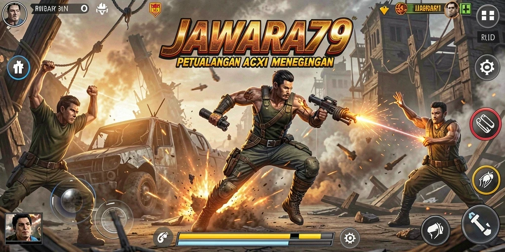 Tampilan gameplay menegangkan di JAWARA79 dengan aksi berkelahi.