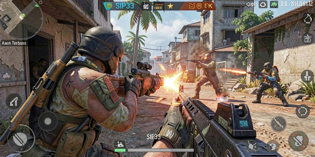 Tampilan gameplay mendebarkan di SIP33 saat bertempur dengan teman.