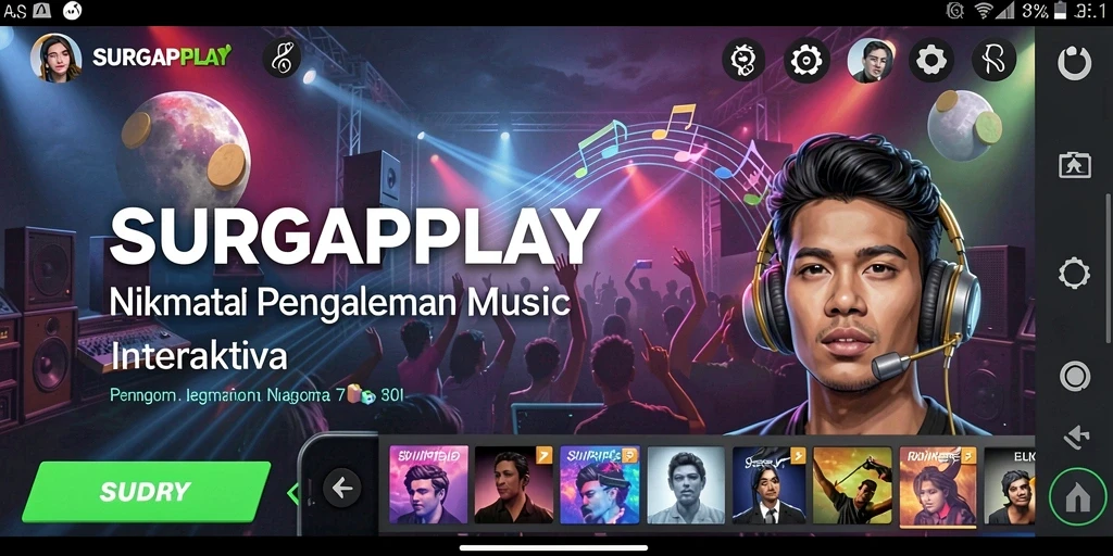 Tampilan Gameplay SURGAPLAY yang menampilkan interaksi musik yang seru.