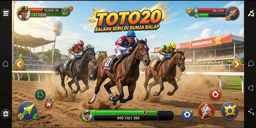 Tangkapan layar utama TOTO20 menampilkan aksi balapan yang mendebarkan.