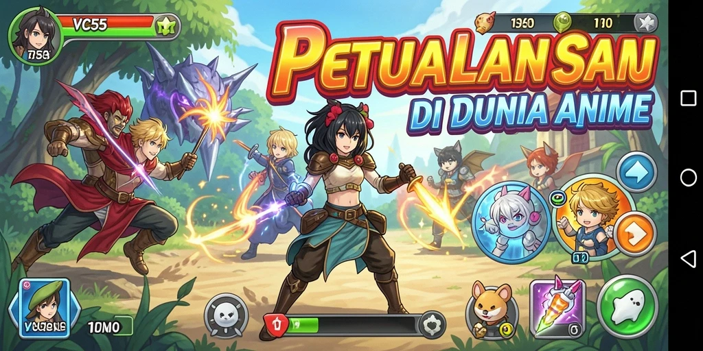 Tampilan seru dari gameplay VC55 dengan karakter anime yang menarik.